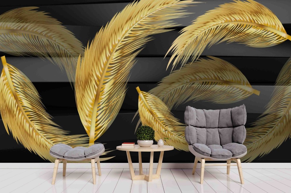 3D Gold Feather Decorative Painting Wall Murals Wallpaper Murals Wall Sticker