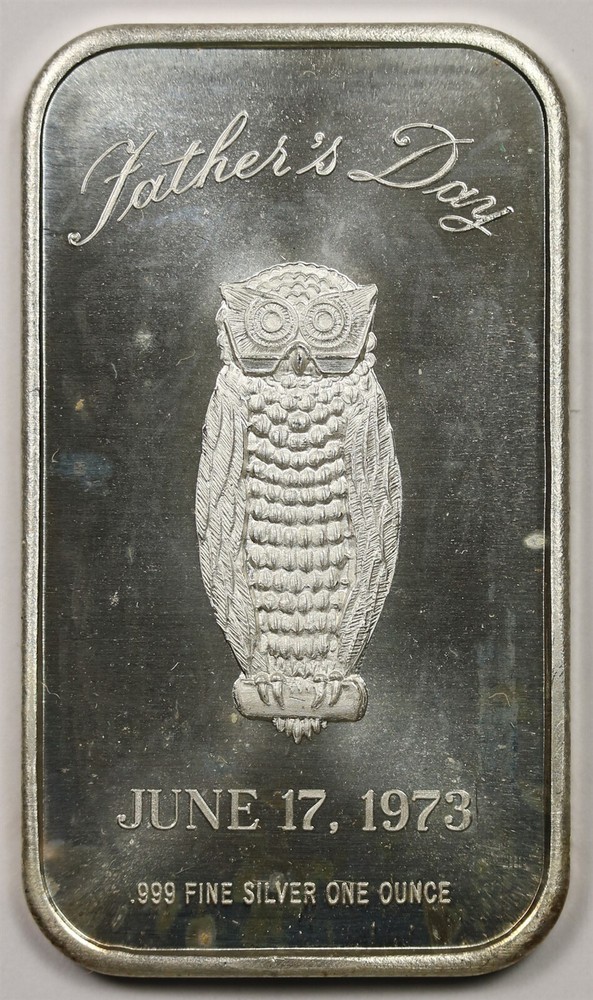 1973 Fathers Day Owl Madison Mint .999 Fine Silver Art Bar - 1 Troy oz-image