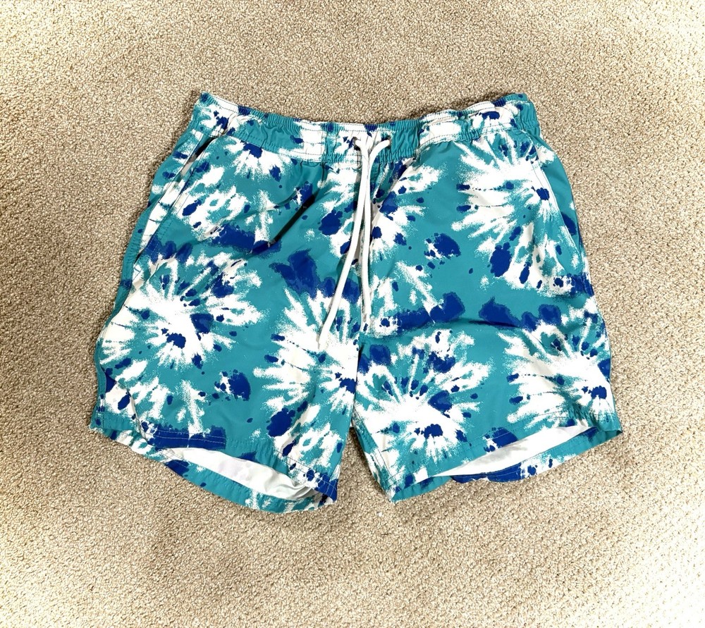J.CREW Flex Swimwear Men's Blue Tie Dye Swim Shorts M Drawstring Lined