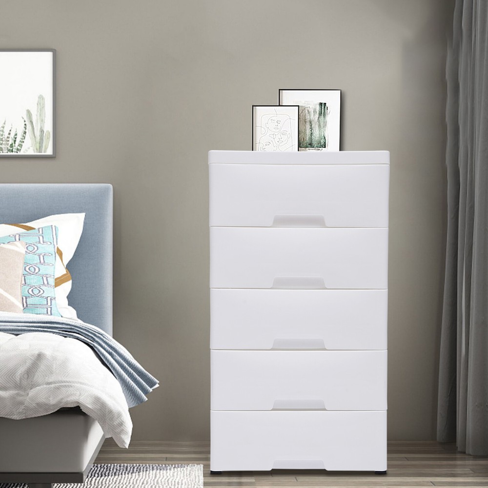 White 5-Drawer Dresser Storage Tower for Bedroom Closet or Entryway