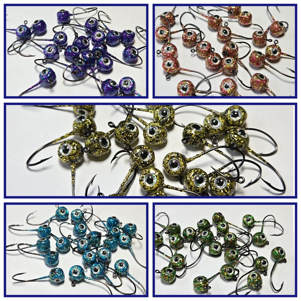 1/32-1/16 oz Jig Heads with #4 Sickle Hooks for Crappie Panfish Trout 20-50 Pack