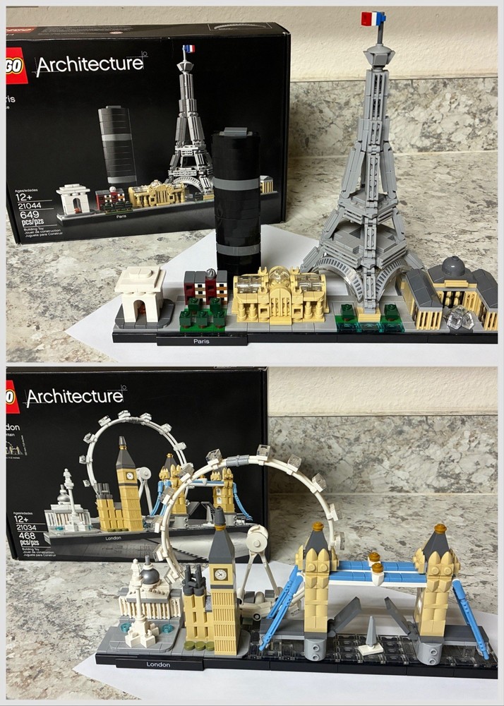 Lego Architecture Paris & London Skyline Sets 21044 & 21034 Complete Used