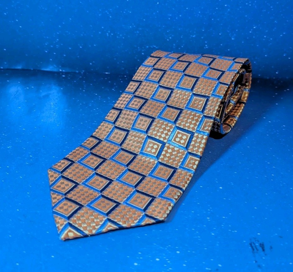 Jos A Bank Silk Tie Red Gold Blue Geometric Men Necktie 59 x 4