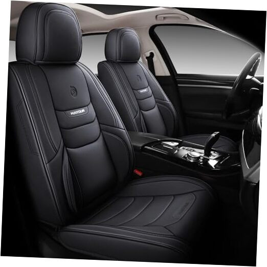 Full Coverage Leather Car Seat Covers Universal Fit for Most Front Pair Black