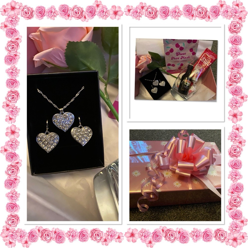 Mothers Day Gift Box 925 Silver Heart Pendant & Earrings With Pamper Gifts 🎁-image