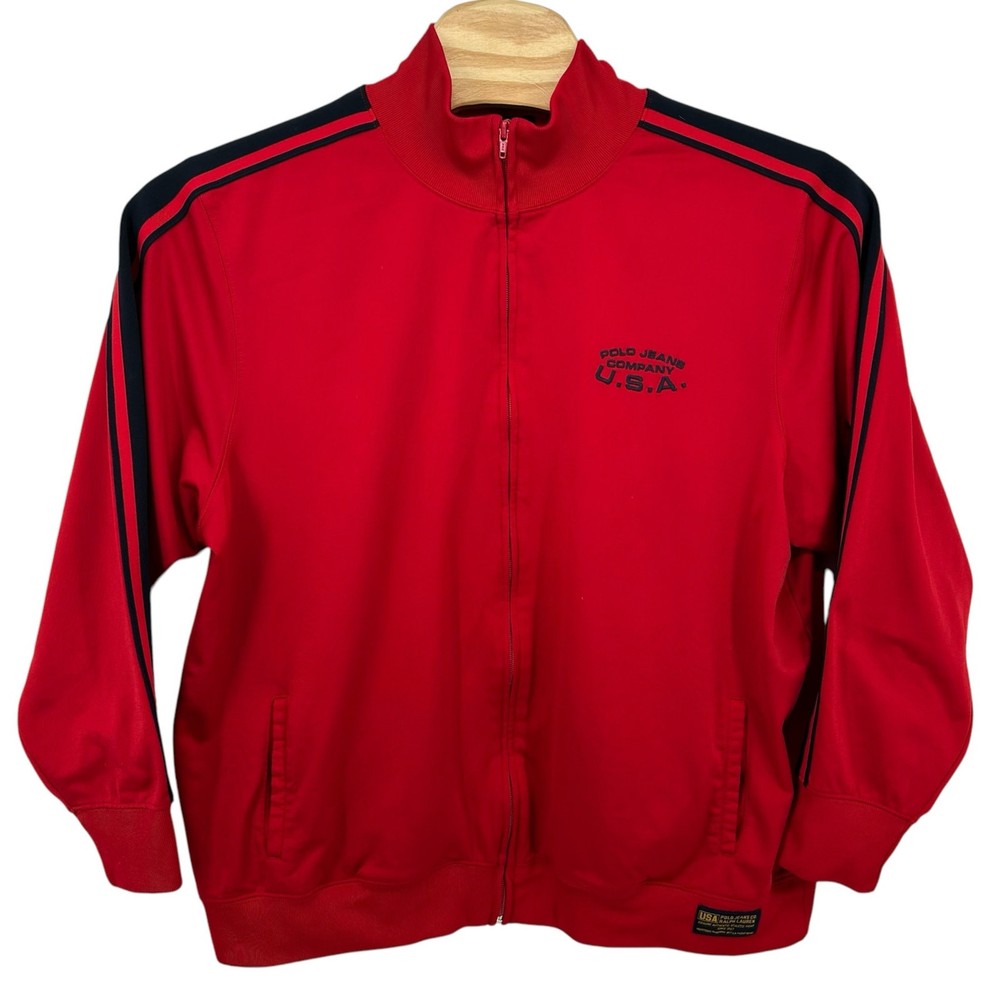 Vintage 90s y2k Mens XL Polo Ralph Lauren Jeans USA Red Track full zip up jacket