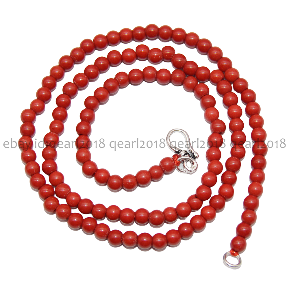 Natural Red Coral 4mm Round Bead Necklace with Silver Clasp 14-48 Inch