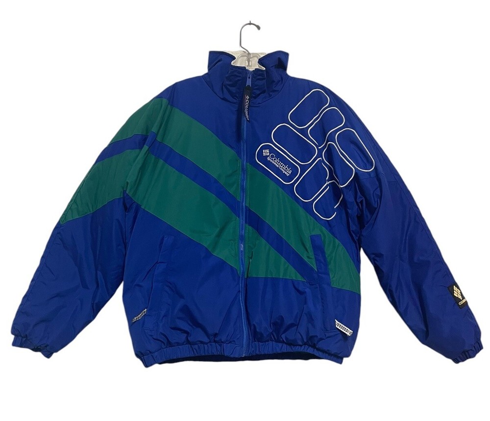 Vintage 90s Columbia Retro Blue Green Puffer Jacket Mens Medium Full Zip