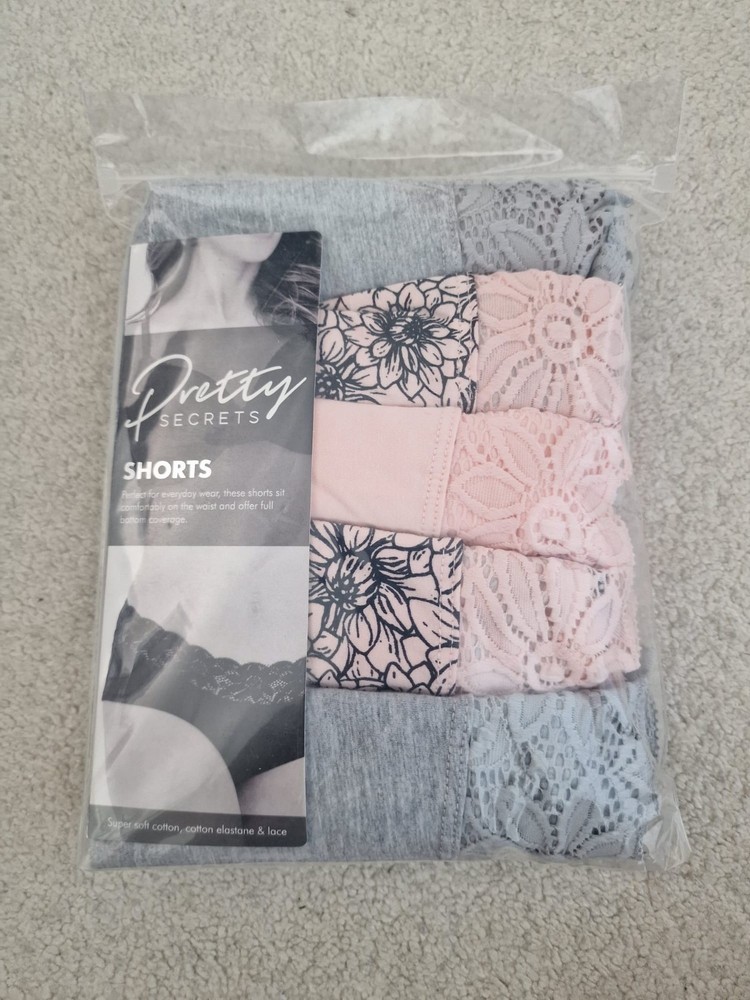 5 Pack Pretty Secrets Knickers Shorts UK 32-34 Grey Pink Briefs Underwear