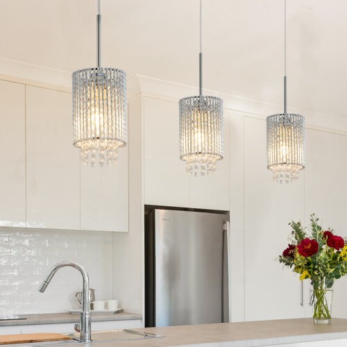 Modern Crystal Pendant Light 3-Pack Adjustable Chrome Hanging Ceiling Fixture