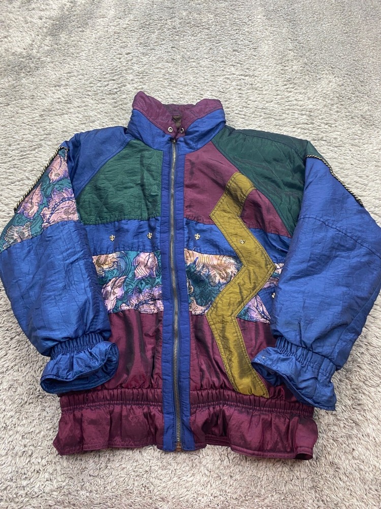 Vtg West View Jacket Women Medium 90s Patchwork Geometric Quilted Windbreaker