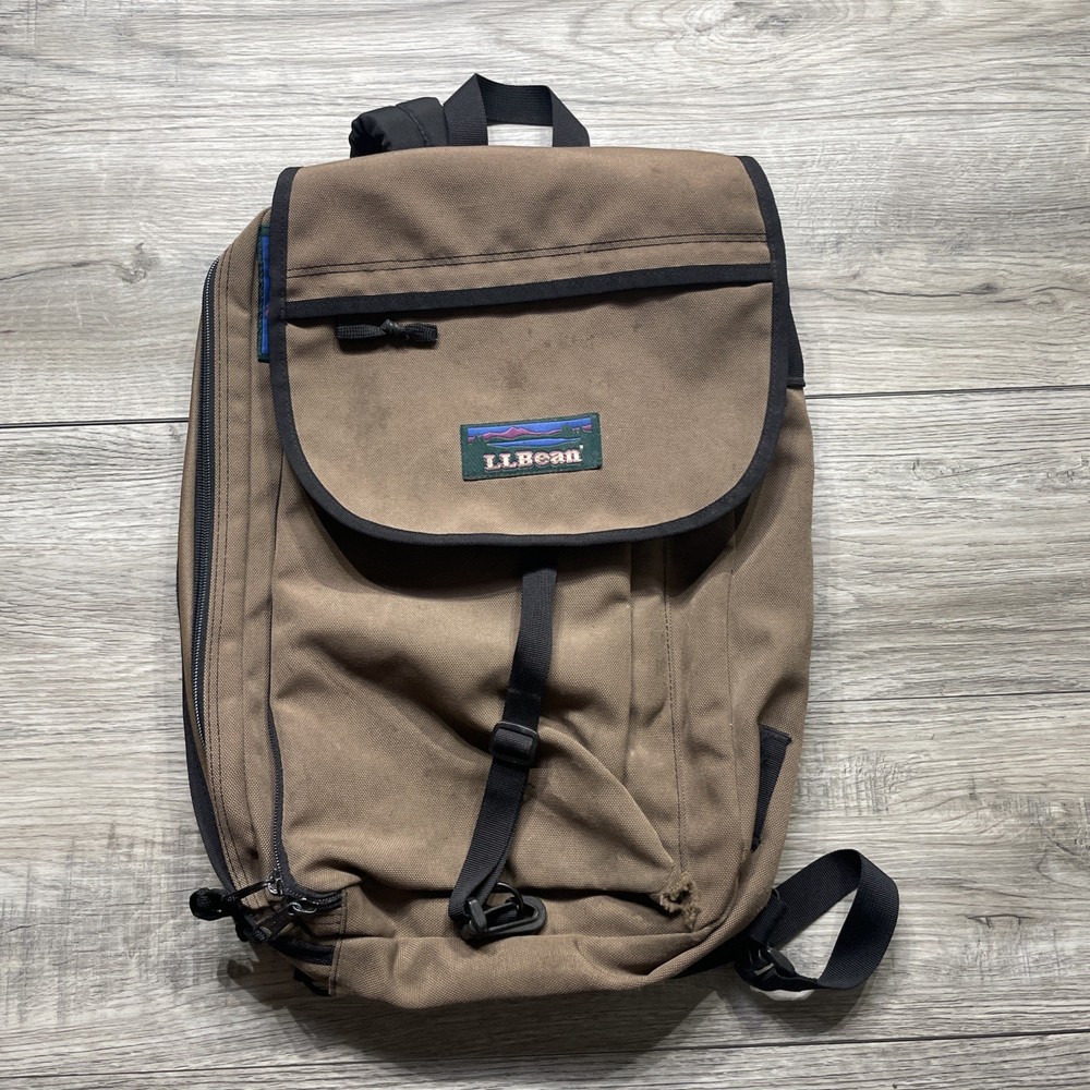 Vintage 1990s LL Bean Green Khaki Faded Hiking Backpack