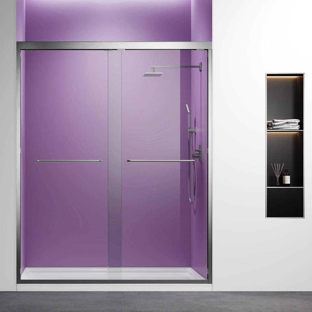 Brushed Nickel 44-48 Inch Wide 72 Inch Tall Clear Glass Shower Door