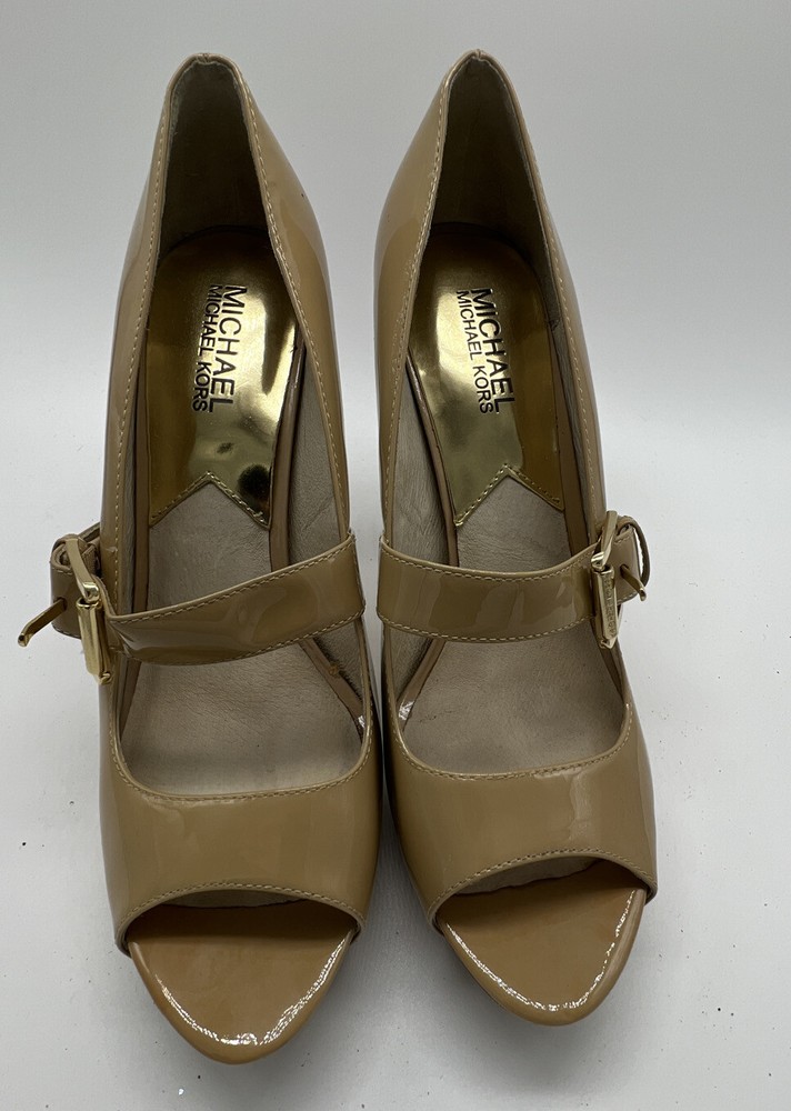 Michael Kors Beige Patent Peep Toe Heels 8.5