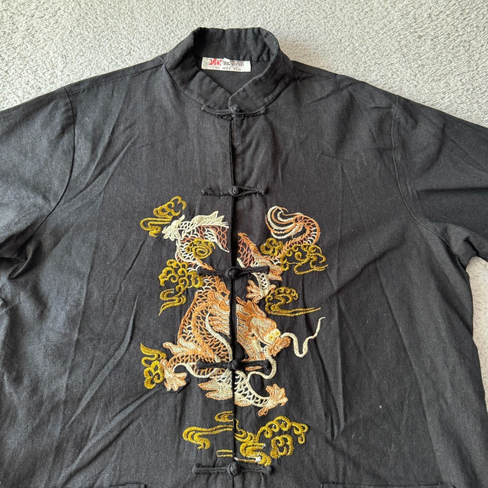 Si Mei Jin Mens 3XL Black Dragon Linen Chinese Collar Formal Traditional Jacket