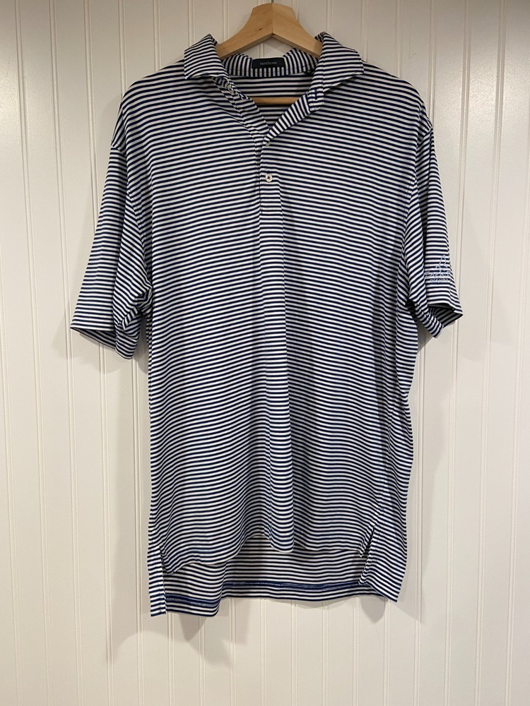 TURTLESON Polo Shirt Mens L Short Sleeve GOLF Striped 1/4 Button Blue White