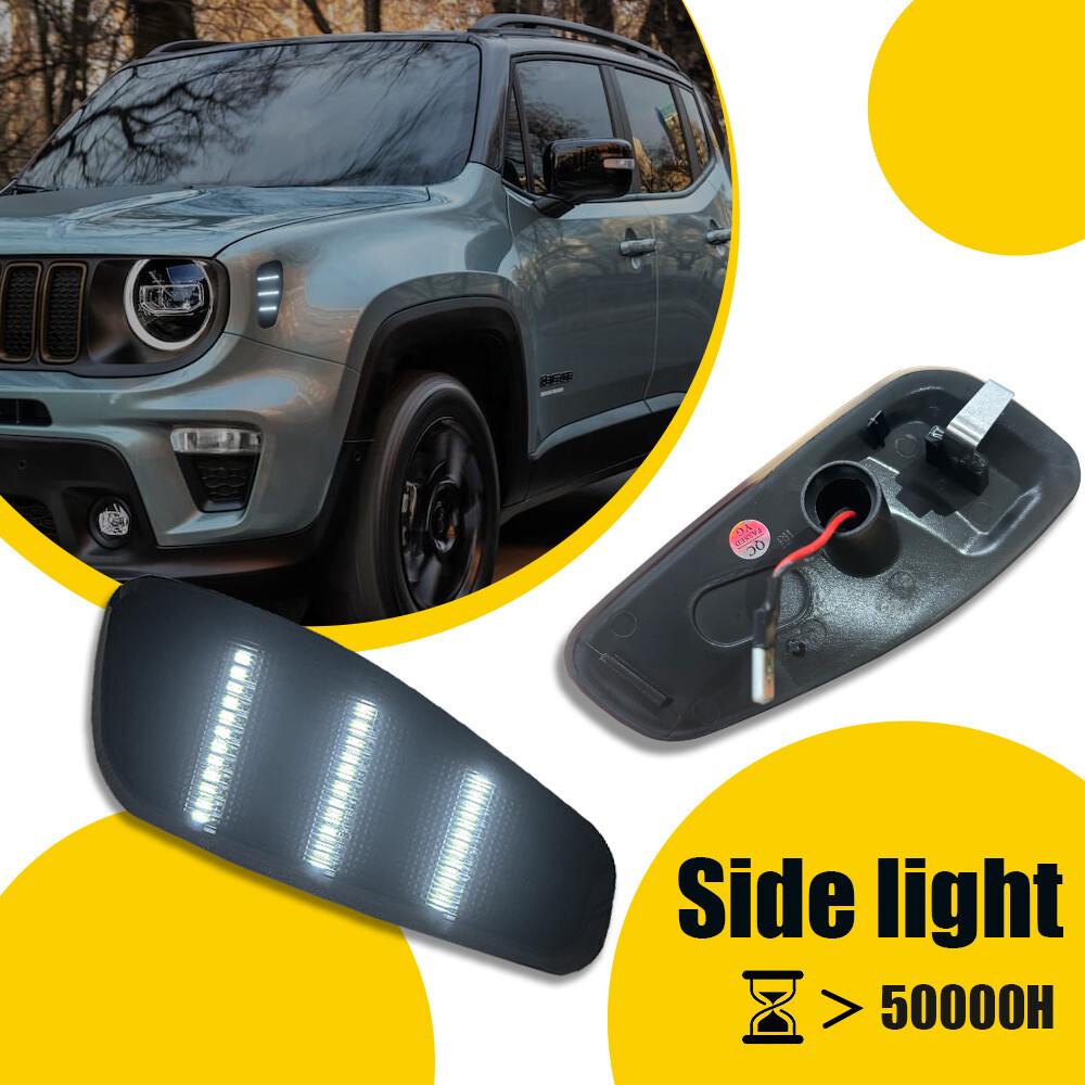 Smoked Lens White Front Bumper Side Marker Light Fit for 2015-2023 Jeep Renegade