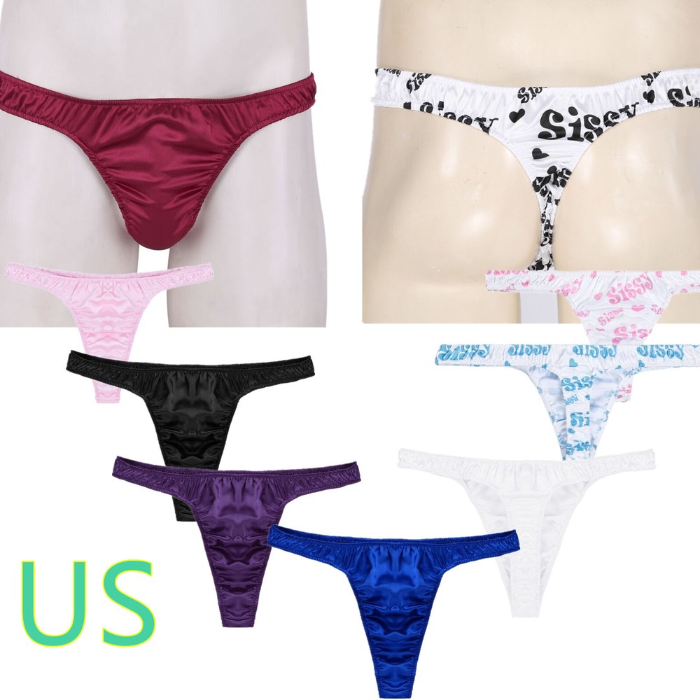 US Mens Sissy G-String Thongs Shiny Ruffled Bikini Briefs Lingerie Underwear