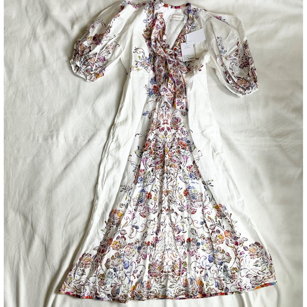 NWT ZIMMERMANN Prima Day Midi Dress multicolor Linen SZ AU 1 bust 33-image