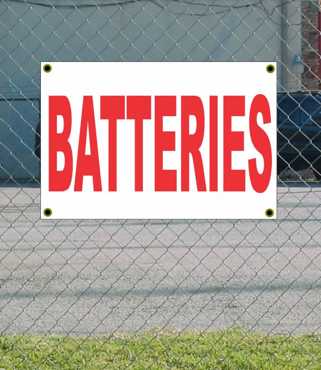Red & White Banner Sign 2x3 NEW Discount Size & Price Batteries