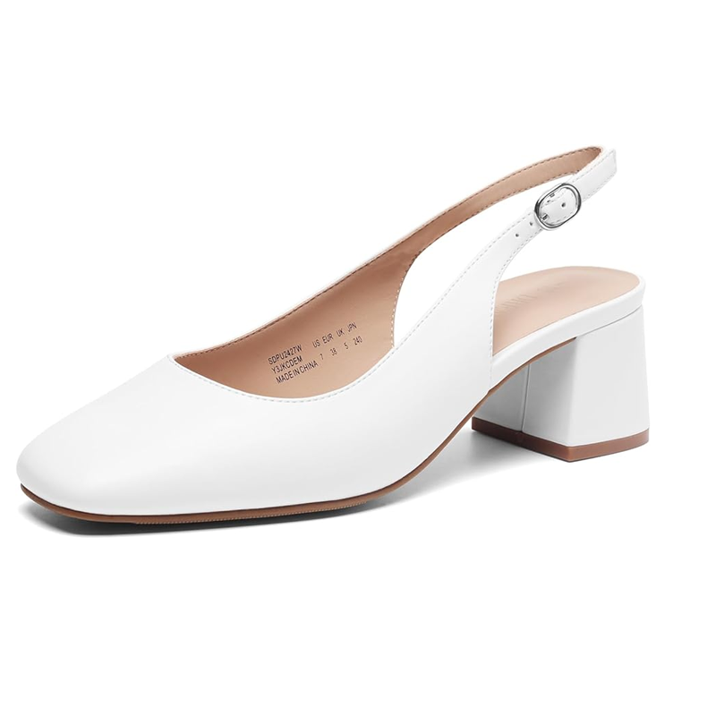 Women's Square Toe Low Block Heel Slip-On Pumps for Office Work