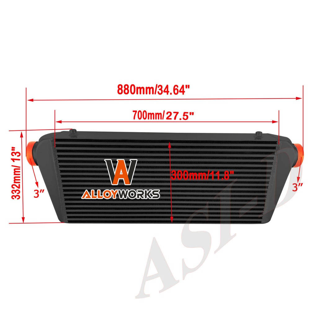 Universal 700x300mm Black Aluminum Intercooler 3