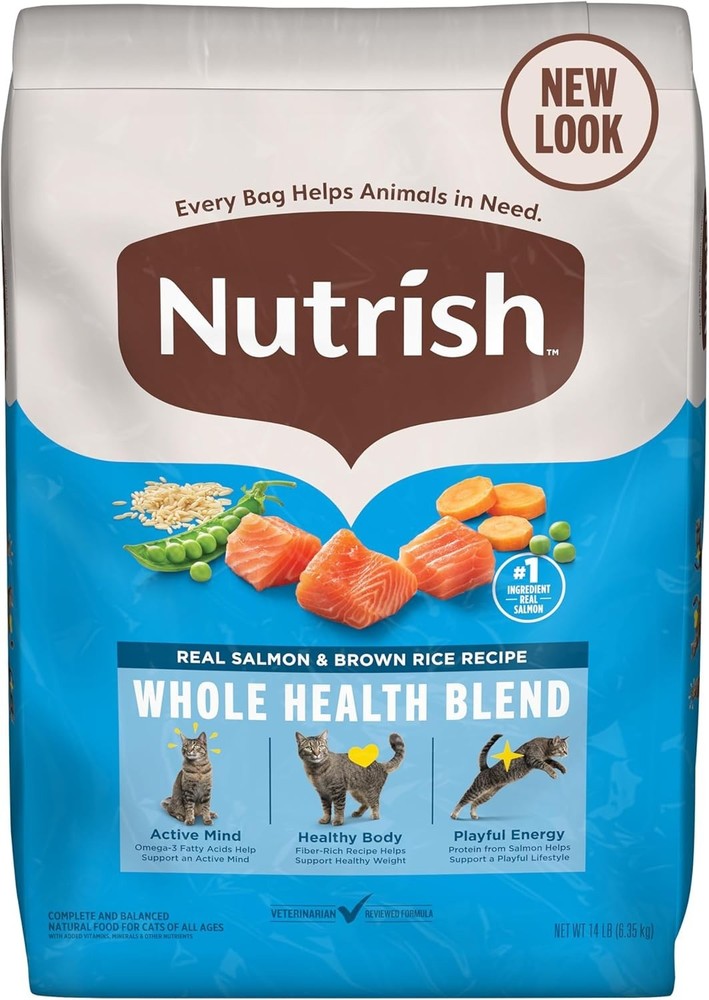 Nutrish Dry Cat Food, Real Salmon & Brown Rice Recipe Whole Health Blend, 14 lb