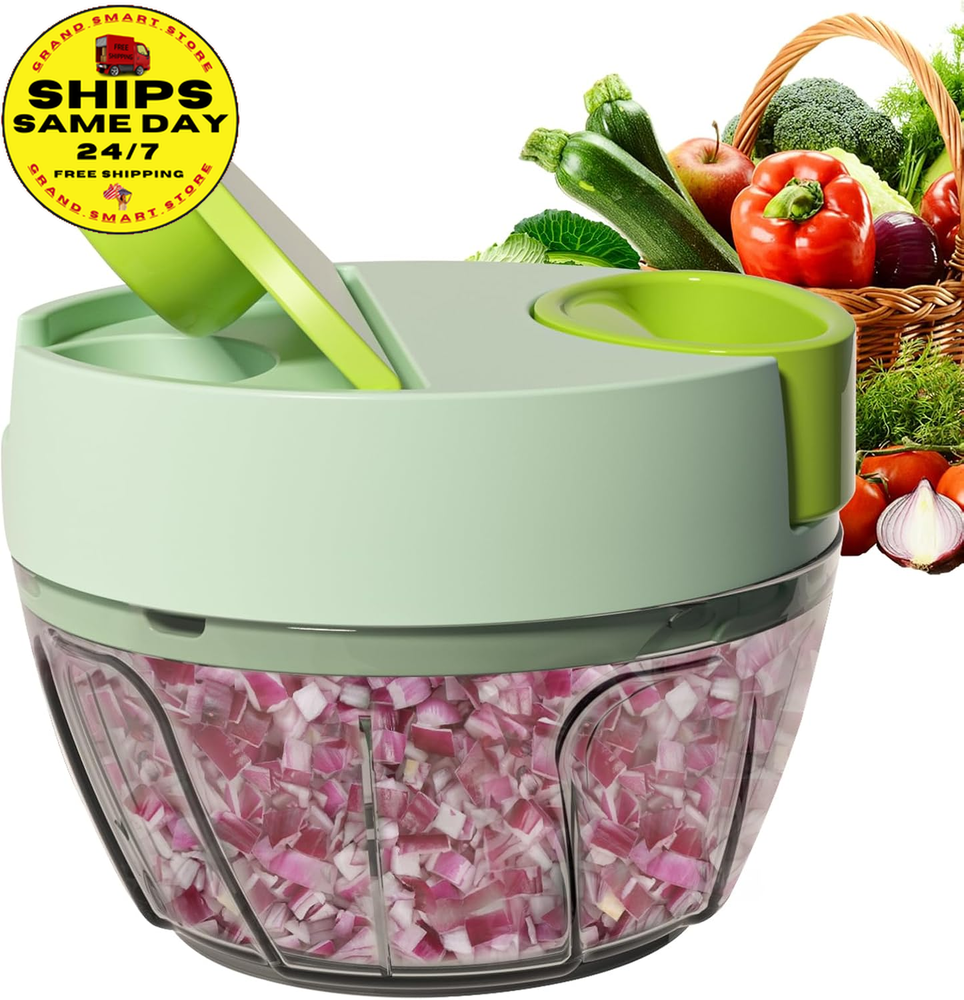 Vegetable Chopper Manual Food Processor, Kitchen Mini Portable Hand Pull String