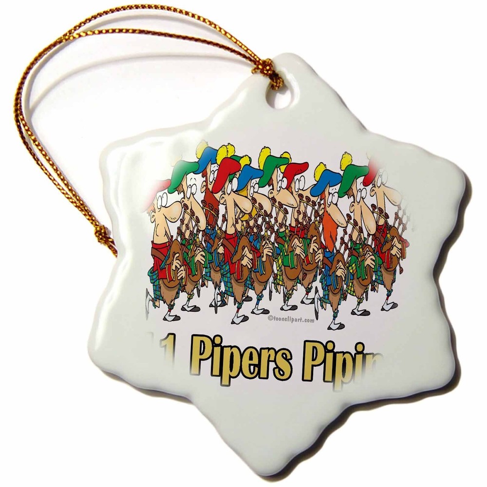 3dRose Eleven Pipers Piping 3 inch Snowflake Porcelain Ornament