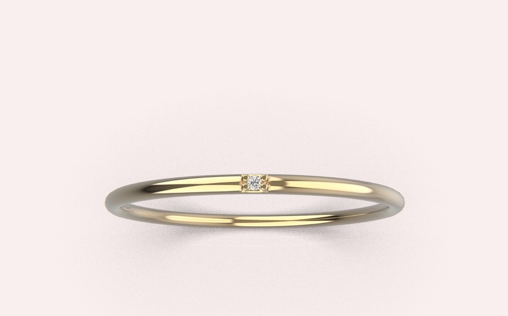 14K Solid Gold Thin Diamond Wedding Band 1.0mm Round Cut Minimalist Ring