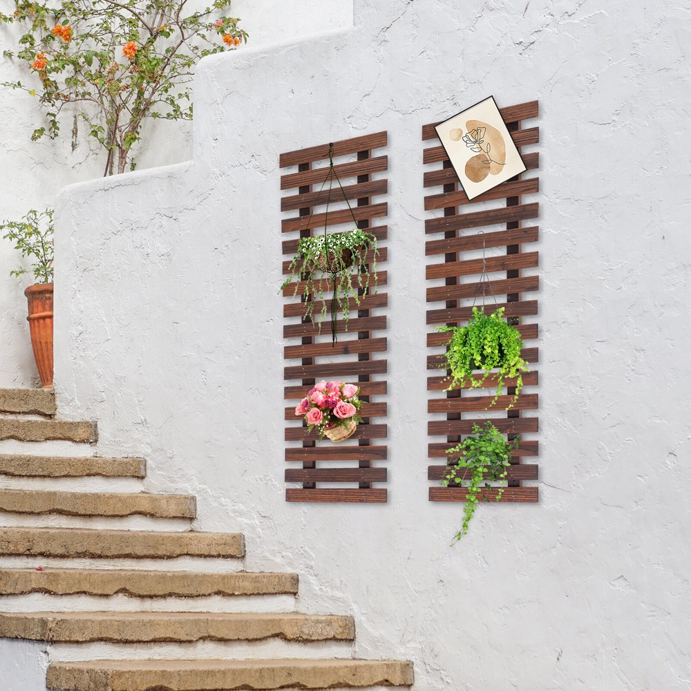 90*29cm 2PCs Wooden Hanging Planter Rack Vertical Garden Wall Mount Plant Stand