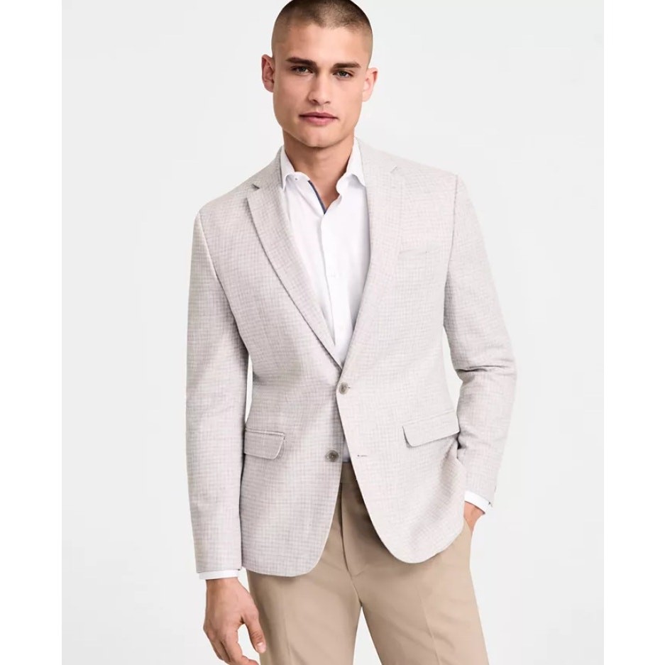 Tommy Hilfiger Men's White/Tan Check Conrad Modern-Fit Suit Blazer Size 36S