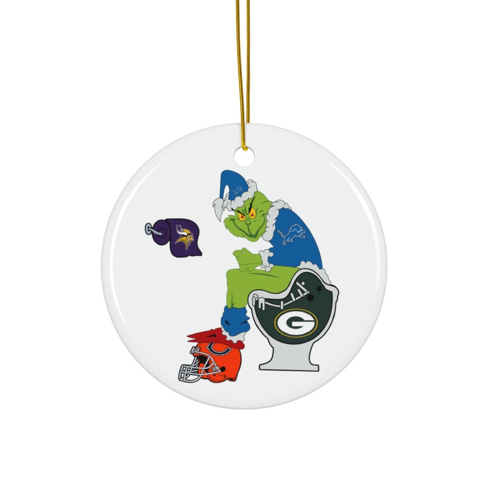 Detroit Lions Grinch Sits On Toilet NFC North Funny Christmas Ornament