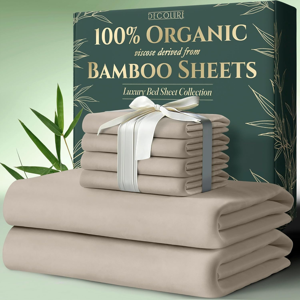 100% Organic Bamboo Viscose Queen Sheet Set 6Pcs Ultra Soft Breathable