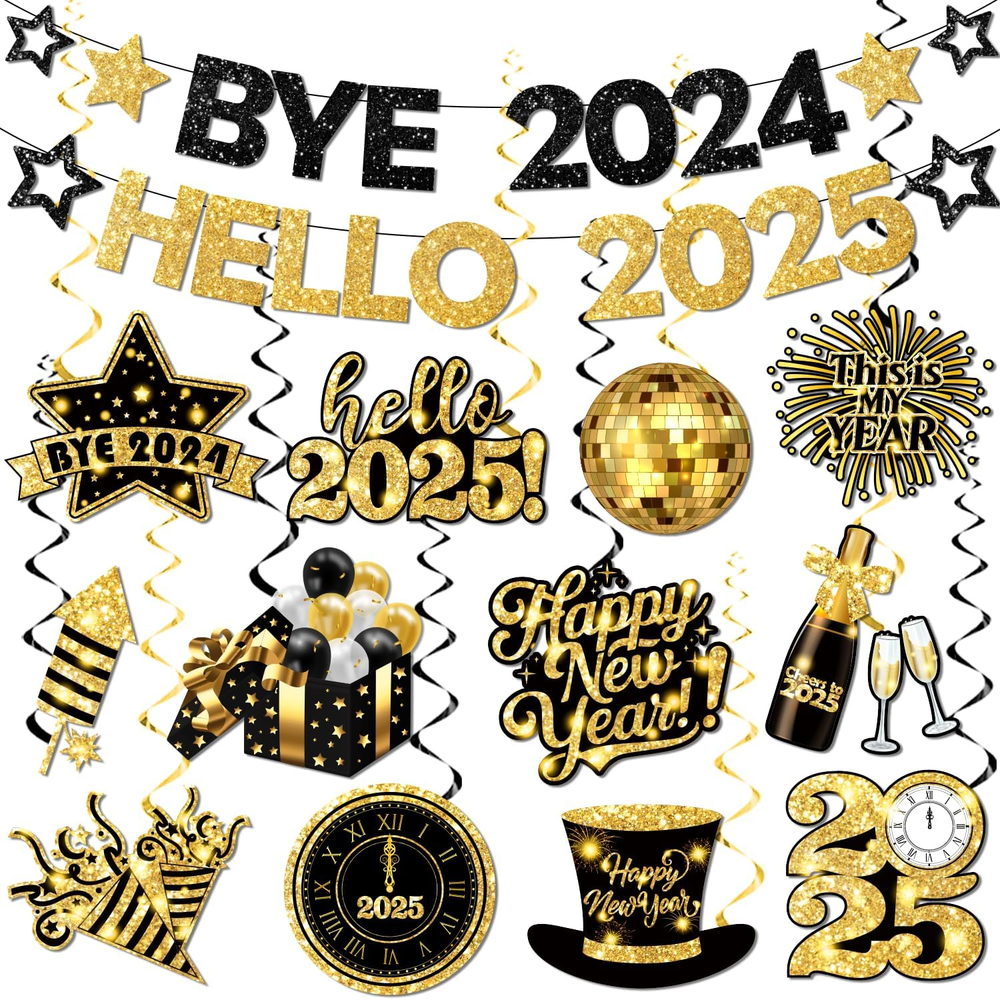 Happy New Year Decorations, Glitter Gold New Year’S Eve Decorations Includes Bye