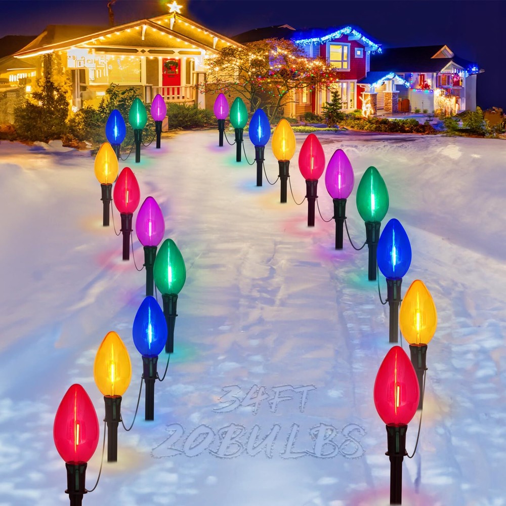2 Packs Outdoor Christmas Decorations, Total 34 Feet 20 LED C9 Christmas Path...
