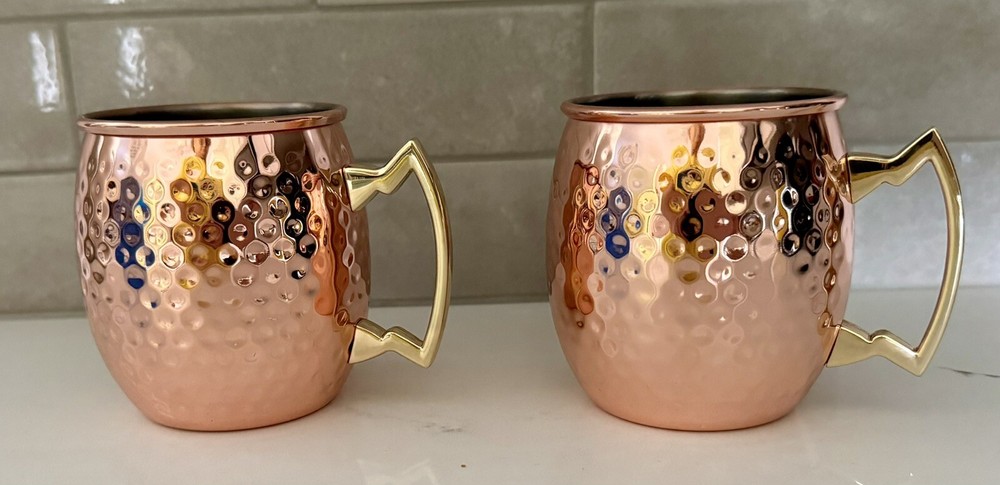 Goldinger Copper Hammered Moscow Mule Mugs - 16oz - Set Of 2