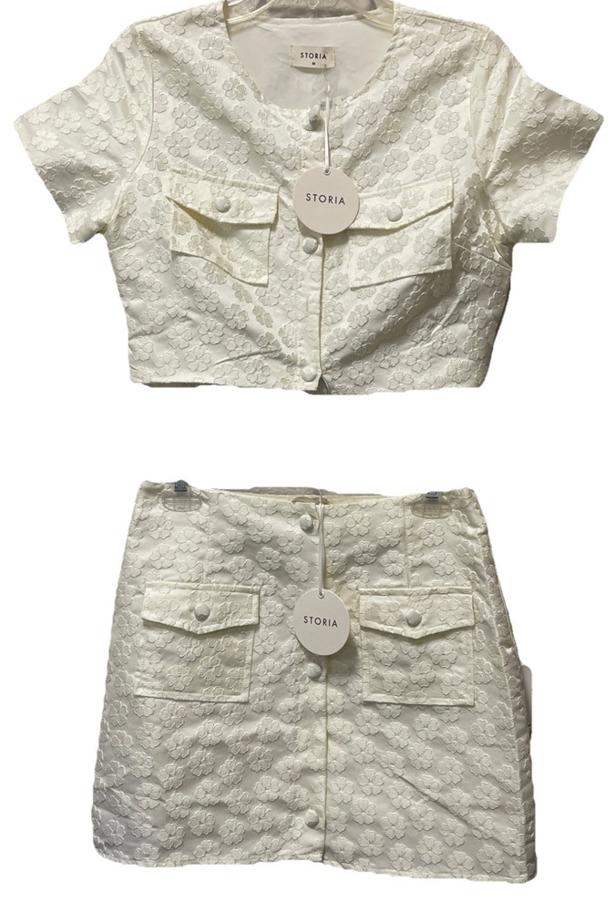 Storia Womens White Rehearsal Dinner Cocktail Party Top and Skirt Junior Size M