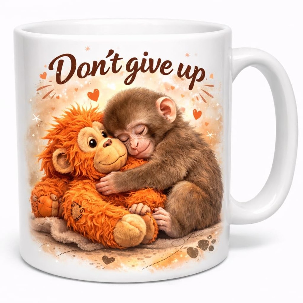 Brew Crew Gifts Don't Give Up Inspirational Mug with Punch Monkey and Orangutan