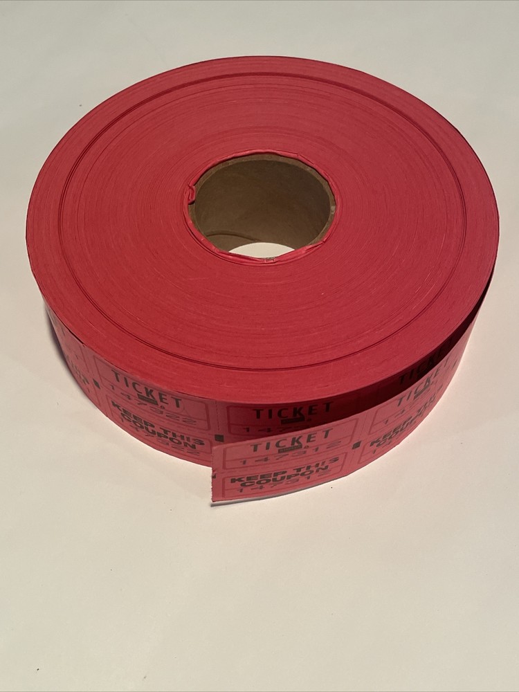 Raffle Tickets Double Stub Roll Split Tickets 50/50 Red Color