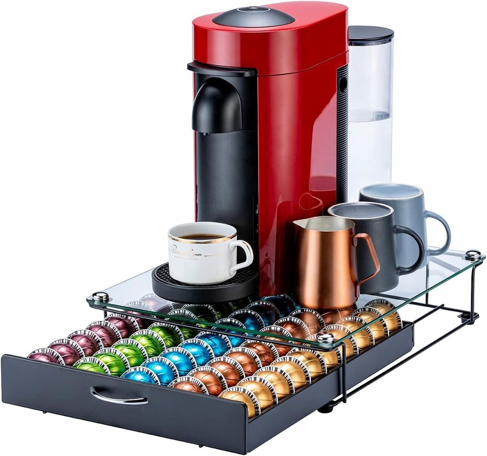 Stylish Tempered Glass Coffee Pod Holder for 50 Nespresso Capsules