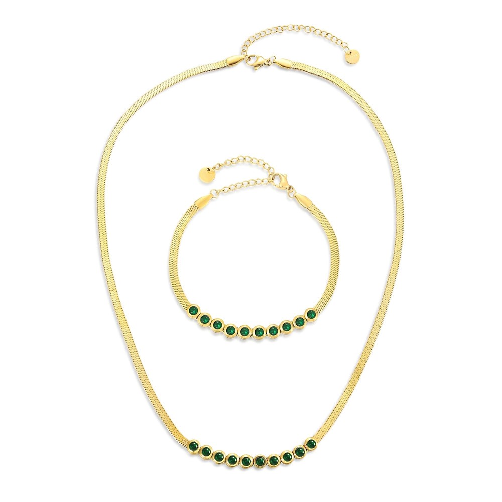 MDFUN Stainless Steel Snake Chain Necklace and Bracelet Set Gold Plated Herri...