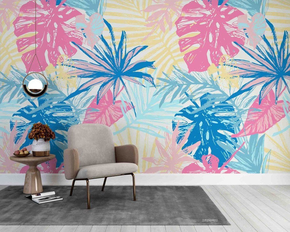 3D Plant Leaves Watercolor Pattern Wall Murals Wallpaper Murals Wall Sticker