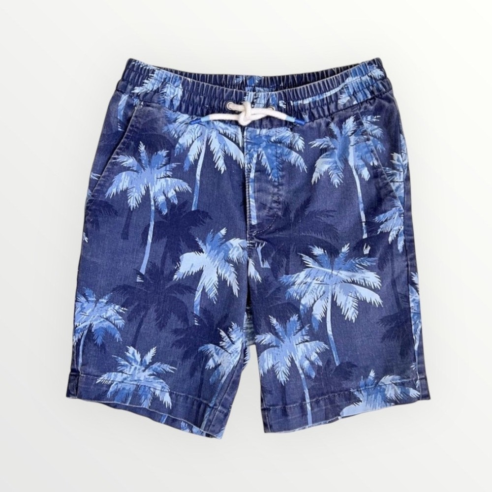 Gap Kids Boys Easy Pull On Shorts Palm Tree Tropical Print Blue Size M/8