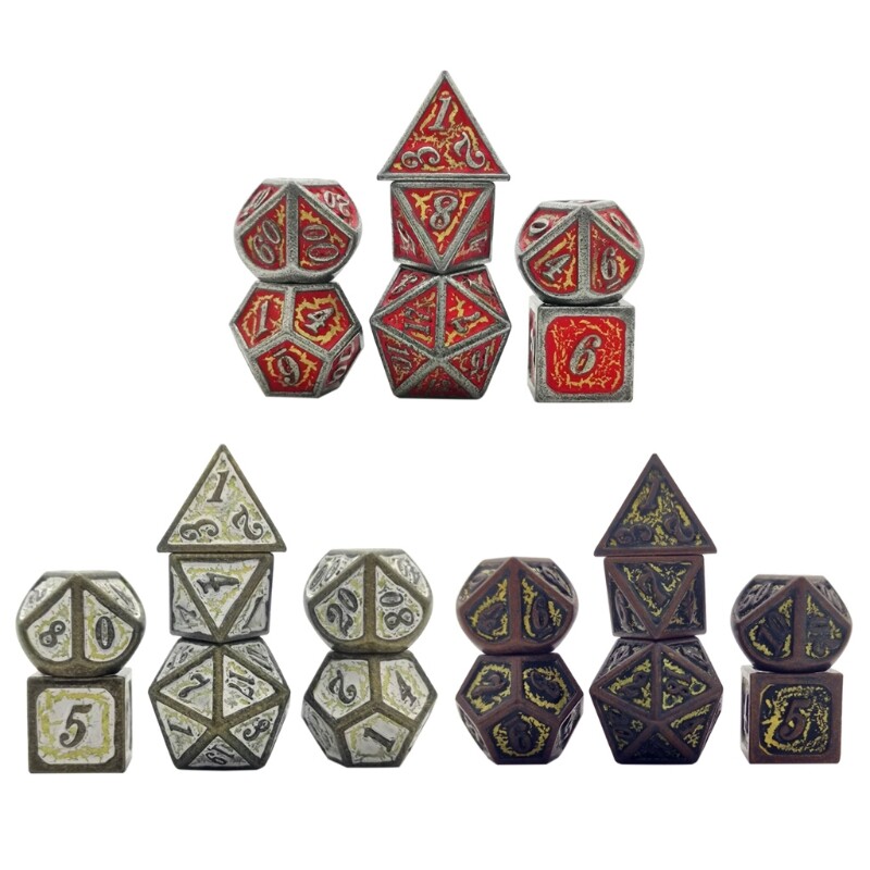 7pcs Deluxe Metal Dice Polyhedral Board Game Dice Set for Party RPG MTG