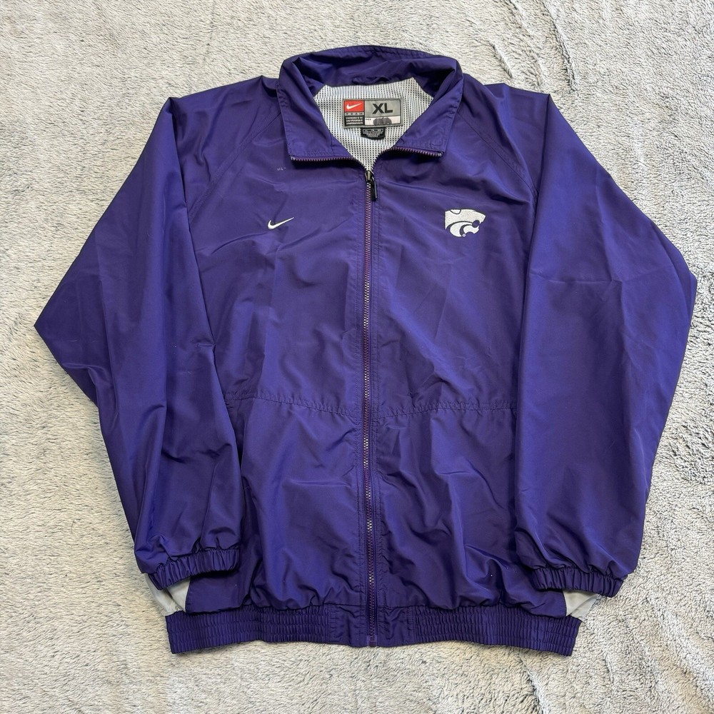 Vintage Kansas State Wildcats Windbreaker Jacket XL Purple Nylon Full Zip Y2K