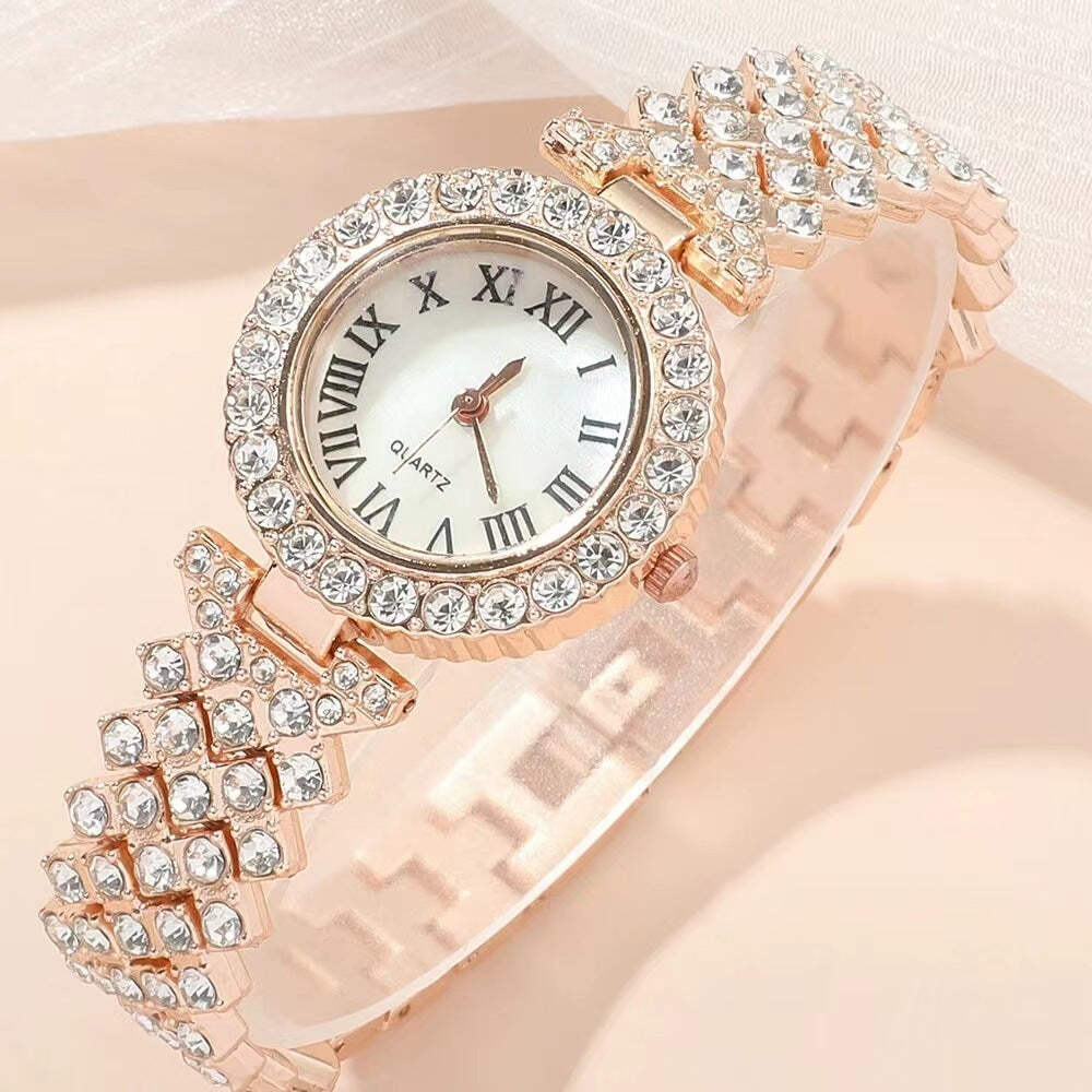 Luxury Diamond Women's Bracelet Watch Set with Gift Box - Six-Piece Collection