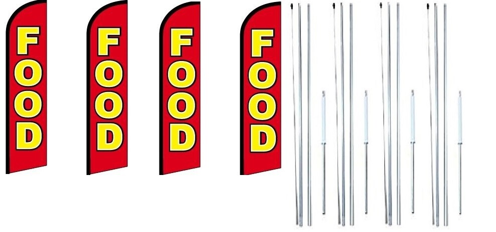 Food Windless Flag With Complete Hybrid Pole set- 4 pack