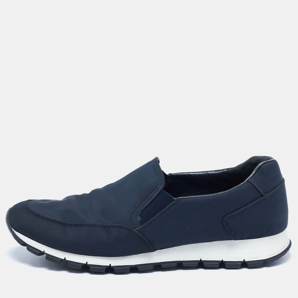 Prada Navy Blue Canvas Low Top Sneakers Size 43 EU