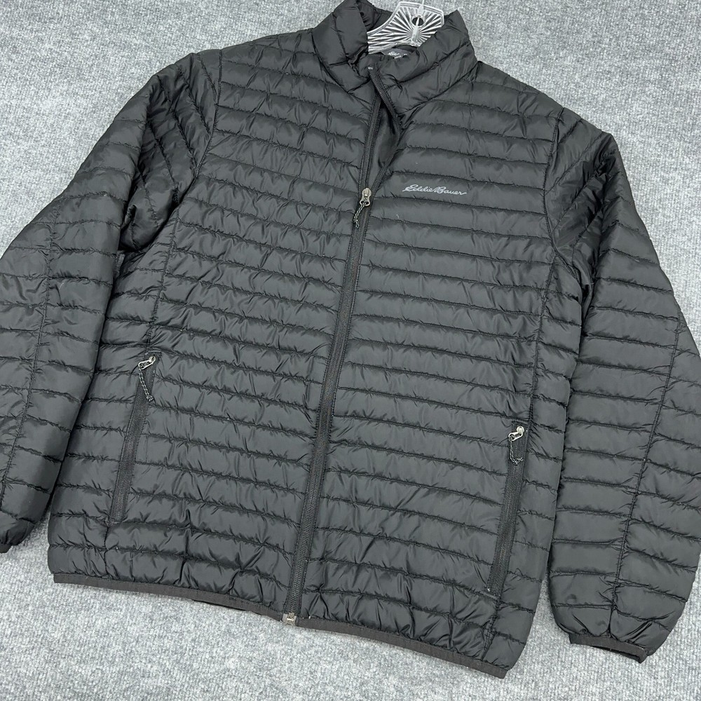 Eddie Bauer Jacket Mens Medium Black Microlight 650 Down Fill Packable Traveler